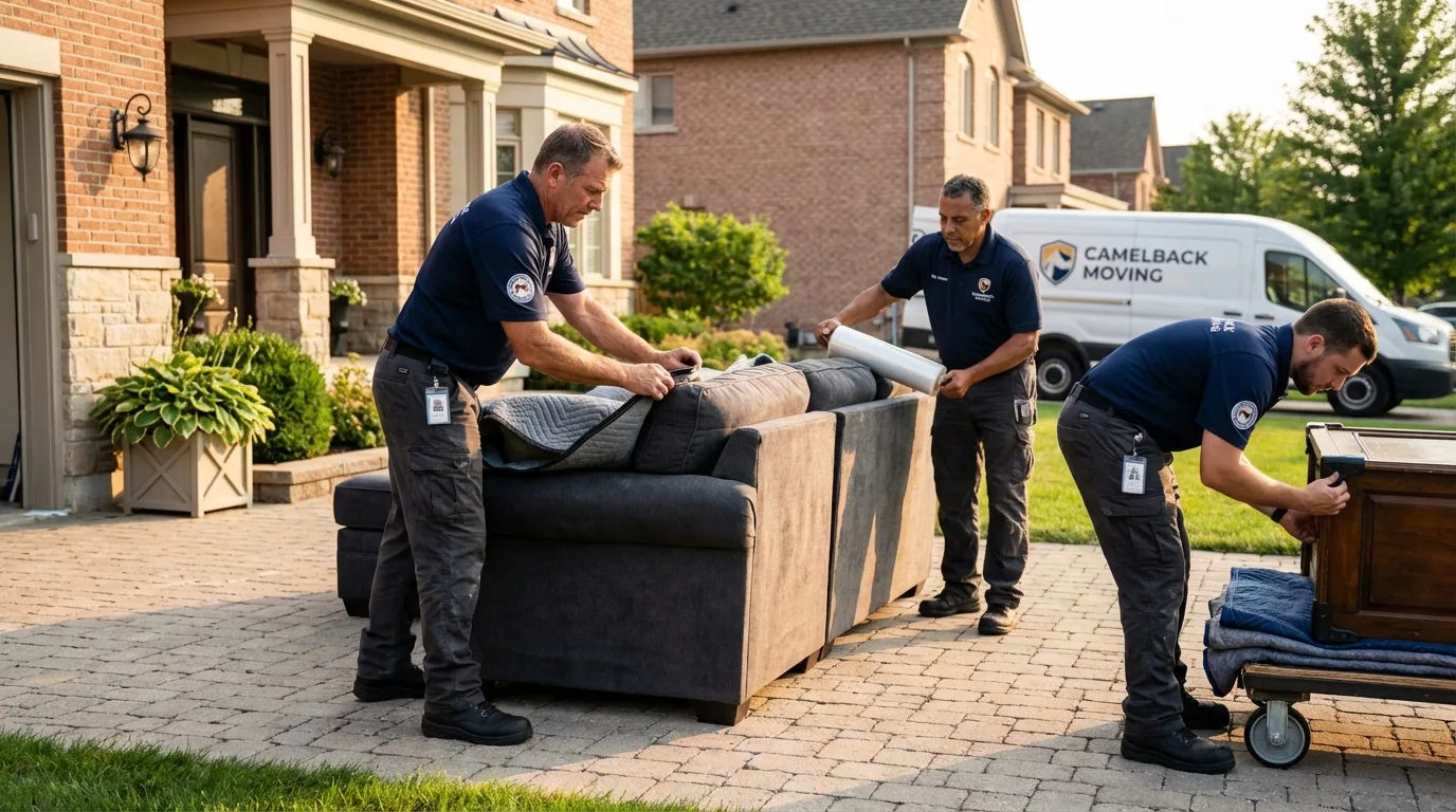 Large estate moving crew wrapping furniture in Fyffe, AL